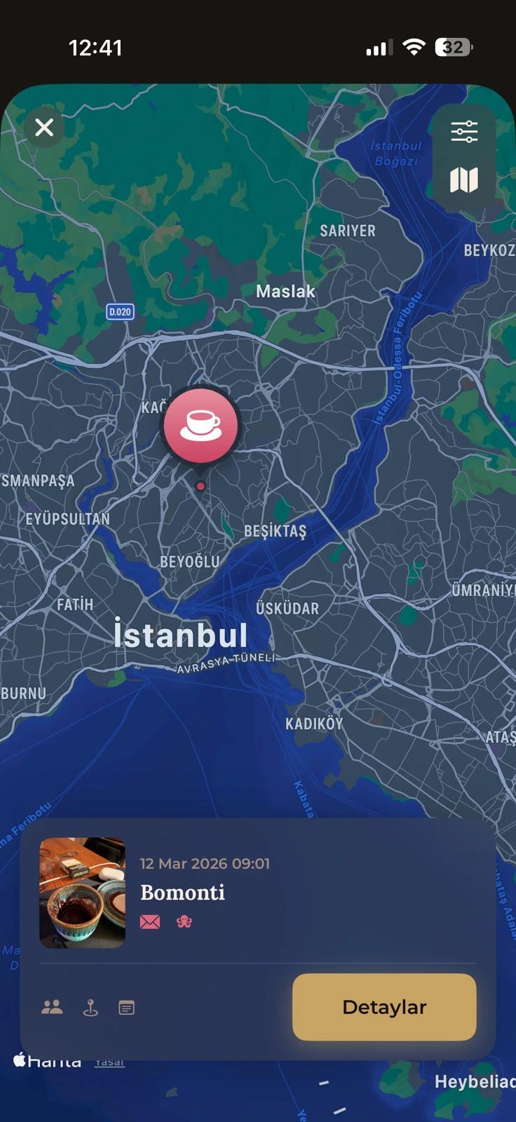 Kahve falı harita görünümü - fallarınızı konumda keşfedin